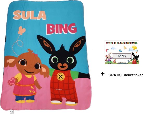 bol.com | Bing Bunny fleecedeken - fleece plaid - deken met leuke naam  deursticker.