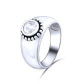 Quiges - 925 Zilveren Ring Klassiek Bloem Solitair met Zirkonia Kristal - QSR09518