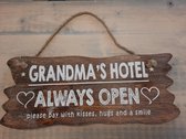 Tekstbord 12x30cm grandma's hotel - Naturel