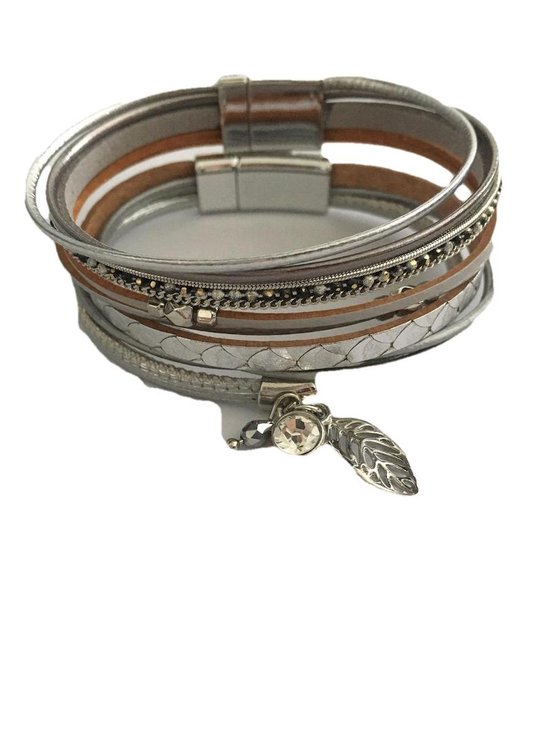 Petra's Sieradenwereld - Armbandenset grijs leer met magneetsluiting (005)