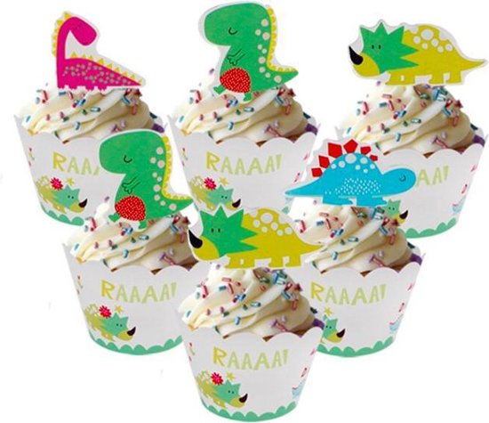 lepel Geweldig Hond ProductGoods - 12 Stuks Dino's Mini Cupcake Bakjes + 12 Cupcake Dino  Versiering -... | bol.com