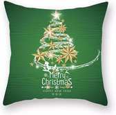 Kersthoes sierkussen | "Merry Christmas" | Kerstversiering kerststerren kerstboom | groen | kerst | 45 x 45 cm