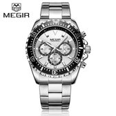 Megir Quartz horloge Chronograph met Datum 3ATM Nikkel/zilver