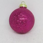 Kerstbal, pink, 2 stuks, glitter Ø 6 cm: Glas