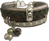 Petra's Sieradenwereld - Zelfmaakset leren armband met bedels taupe grijs groen (23)