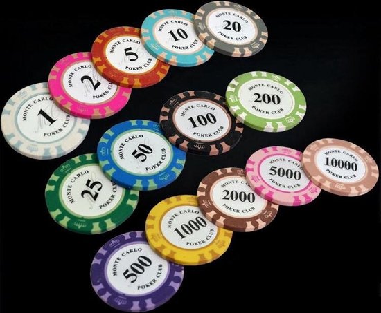 Afbeelding van het spel 5 stuk Professionele Upscale Klei Casino Texas Poker Chips 14G waarde 50 100 200 500 1000