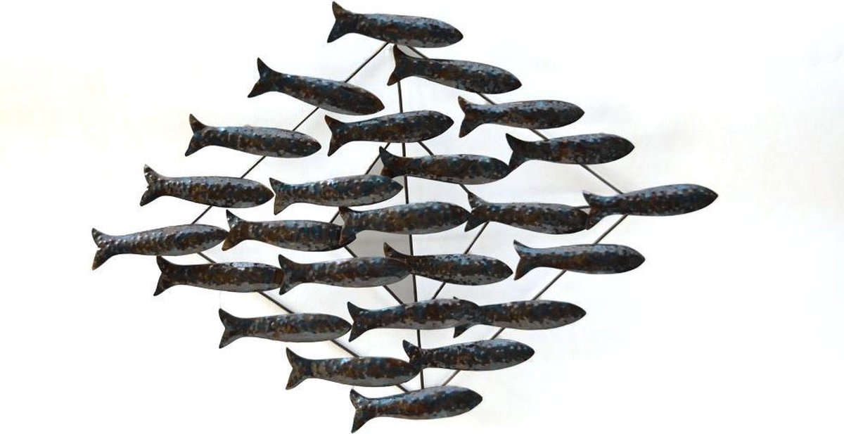 Déco Murale Poissons métal : Banc de Sardines, Gris, L 90 cm