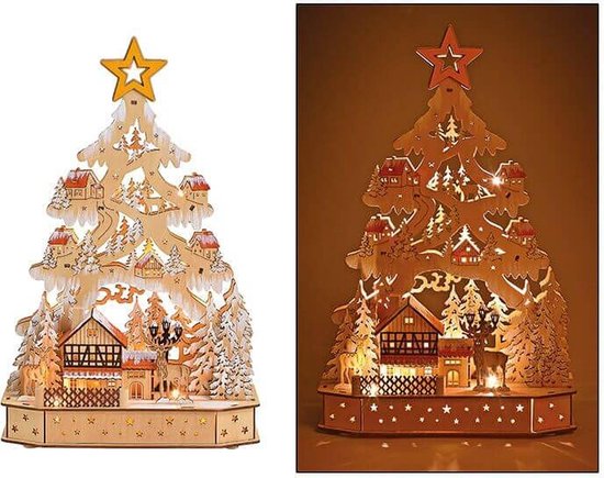 Kerstdorp in open houten kerstboom met LED verlichting | bol.com