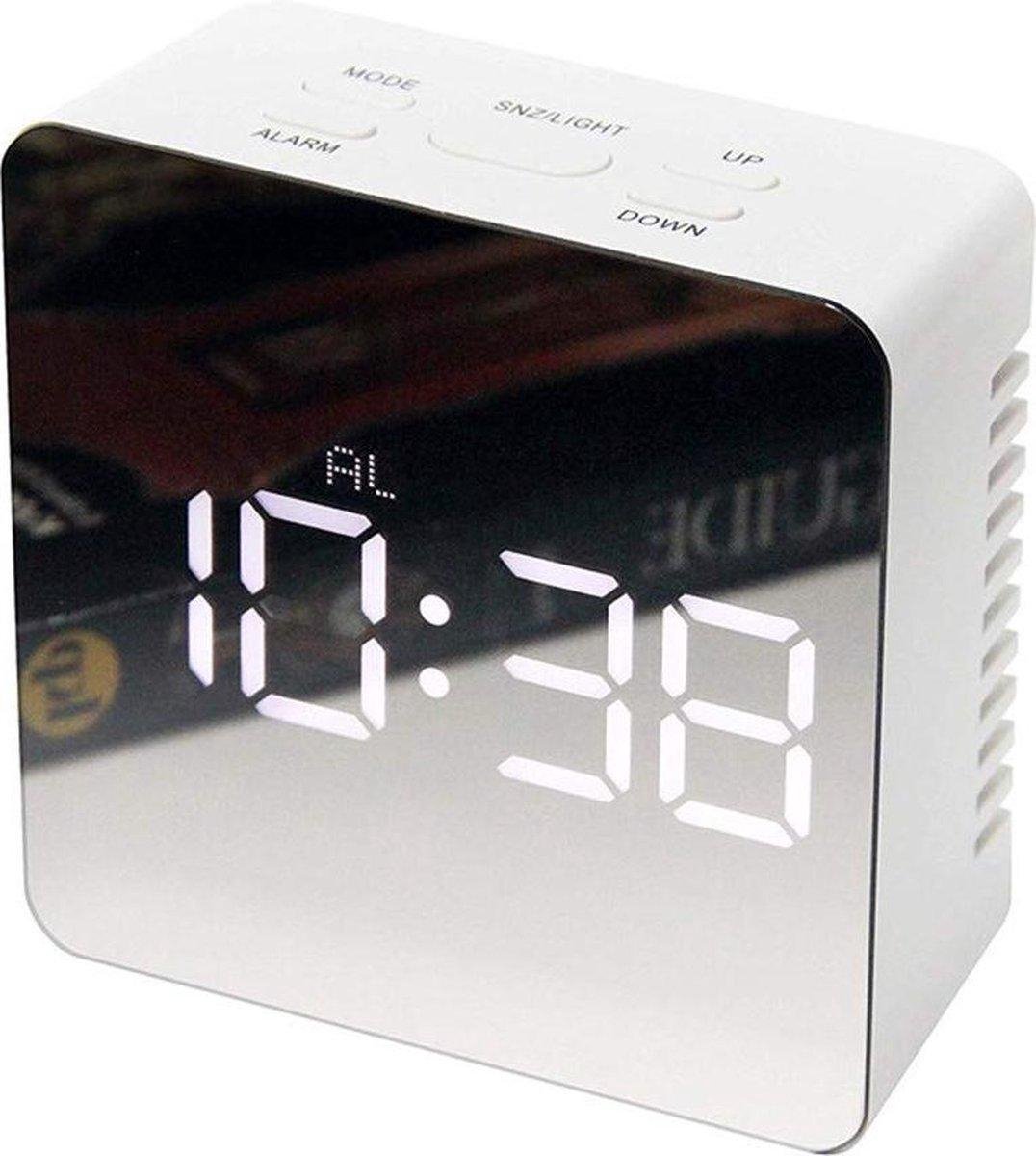 LOUZIR Digitale spiegel wekker - Alarmklok - Instelbare snooze timer - Nachtmodus - Wit
