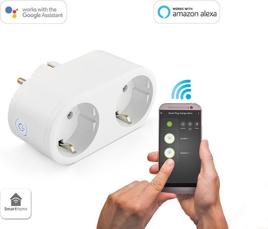 Caliber Slimme Stekker - 2 Slimme stopcontacten - Tuya Smart Plug met energie monitor - Ondersteunt Google Home Amazon Alexa en Apple Siri (HWP121E)
