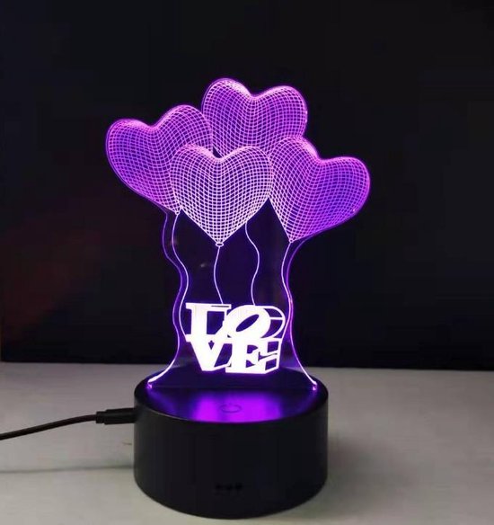 Decoratieve 3D lamp- romantisch ballonnen/LOVE- hologram in 7 kleuren |  bol.com