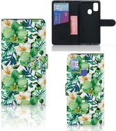 Bookcase Geschikt voor Samsung Galaxy M21 Book Cover Geschikt voor Samsung M30s GSM Hoesje Orchidee Groen