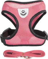 Luxyana Hondentuig - M - 32-55cm - Geschikt voor Honden en Grote Katten - Easy Step-in Hondenharnas - Inclusief Bijpassend Riempje - Roze