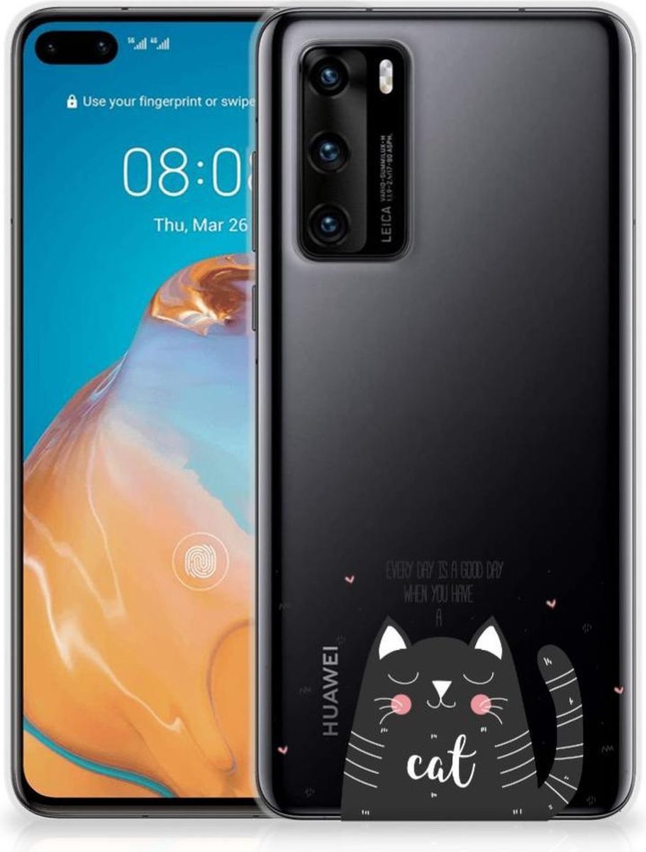 Huawei P40 Telefoonhoesje met Naam Cat Good Day