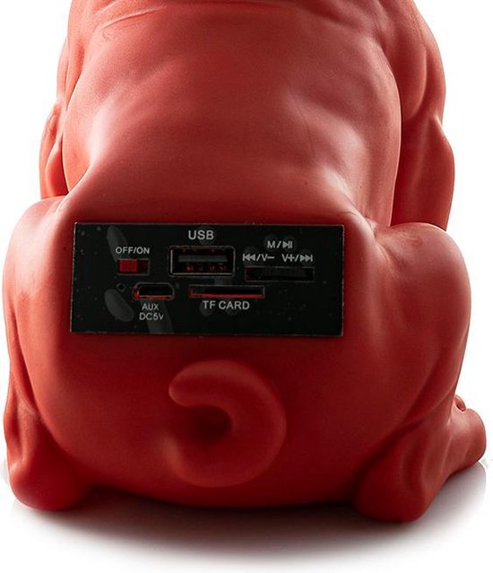 Franse Bull Dog Speaker CH-M10 - Draadloze Portable Bluetooth Speaker - USB Poort - Radio - Micro SD - 25 cm - Rood — afbeelding 2