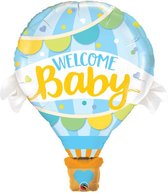 2x Welcome Baby Grote Luchtballon Welkom Ballon - Versiering- Decoratie - Geboorte Jongen - Blauw - 80 cm groot - Inclusief opblaasrietje