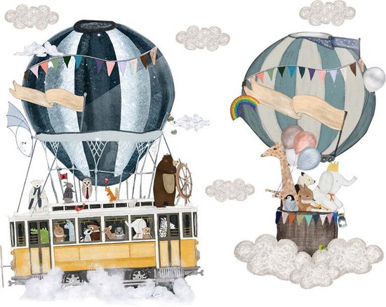 Spicker Muursticker - Vrolijk Dieren Luchtballon - PVC - Multicolor - 100x140cm