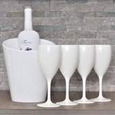 Cadeau set - 4 witte onbreekbare witte wijn glazen met IJskoeler