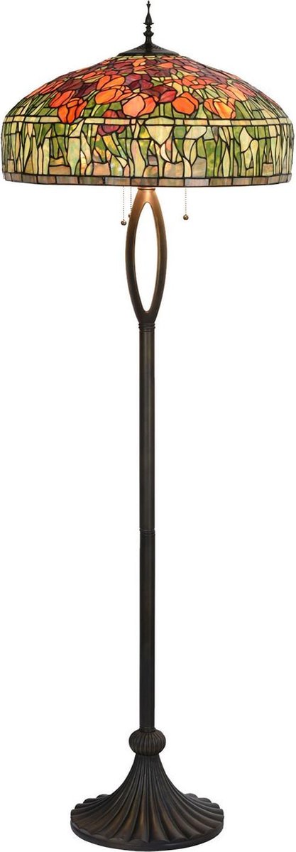 LumiLamp Tiffany Vloerlamp Ø 56x165 cm Groen Oranje Glas Tulpen Staande Lamp