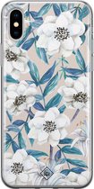 iPhone X/XS hoesje siliconen - Bloemen / Floral blauw | Apple iPhone Xs case | TPU backcover transparant