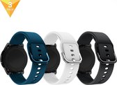 YONO Siliconen bandjes - Samsung Galaxy Watch Active – Blauw Wit en Zwart – 3 Pack