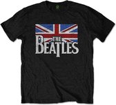 The Beatles Heren Tshirt -S- Drop T Logo & Vintage Flag Zwart