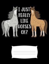 I Just Really Like Horses OK?: Wide Ruled Composition Notebook, Diary or Journal for School, Work, or Journaling