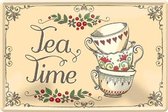 Tea Time.  Metalen wandbord  20 x 30 cm.