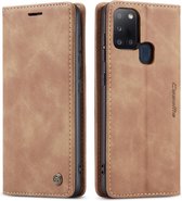 CaseMe - Samsung Galaxy A21s hoesje - Wallet Book Case - Magneetsluiting - Licht Bruin