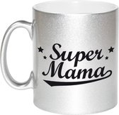 Super mama tekst cadeau mok / beker - zilverkleurig - Moederdag - 330 ml - kado koffiemok / theebeker