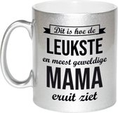 Zilveren leukste en meest geweldige mama cadeau koffiemok / theebeker 330 ml