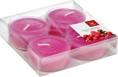 4x Maxi geurtheelichtjes cranberry/roze 8 branduren - Geurkaarsen cranberrygeur/veenbessengeur - Grote waxinelichtjes