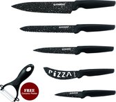 Herzberg HG-MB5M: 5 Pieces Marble Coated Knife Set with Free Ceramic Peeler