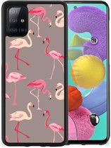 Smartphone Hoesje Geschikt voor Samsung Galaxy A51 Cover Case met Zwarte rand Flamingo