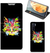 Smartphone Hoesje OPPO Reno3 | A91 Wallet Case Leuke Verjaardagscadeaus Cat Color