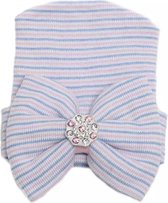 Newborn muts diamonds - pink/bleu - roze/blauw - muts met strik en steentjes