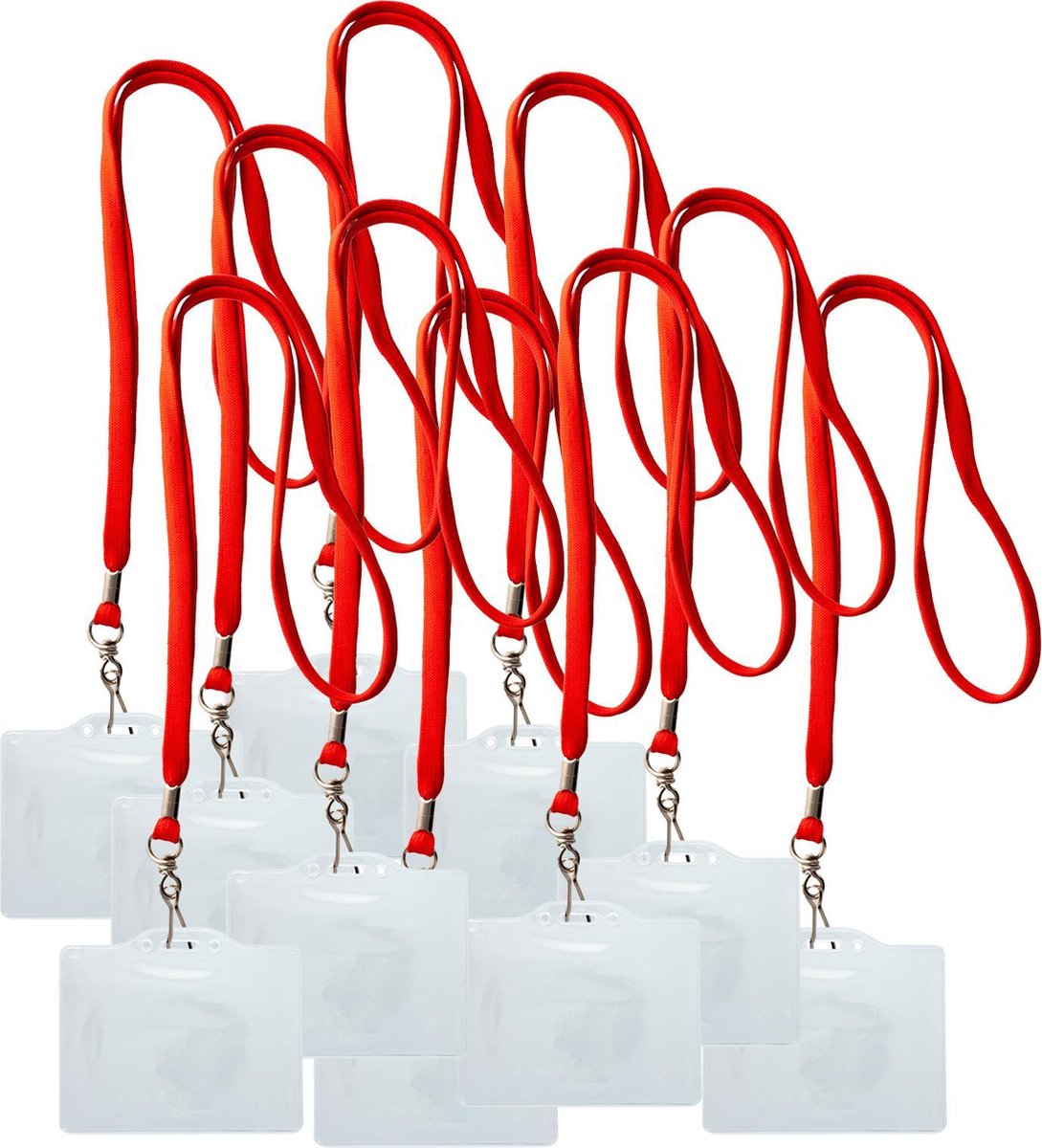 10 x Lanyard rood + badgehouder - Keycord met badge