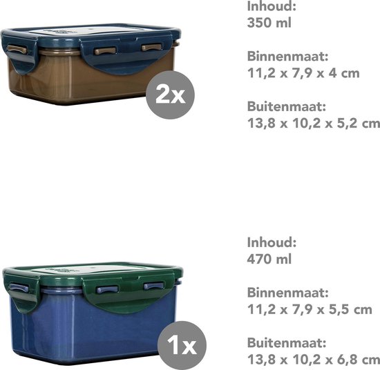 Contenants pour aliments frais Lock & Lock ECO | Boîte à lunch | Boîtes à collations - Set de 5 pièces - Rectangulaires