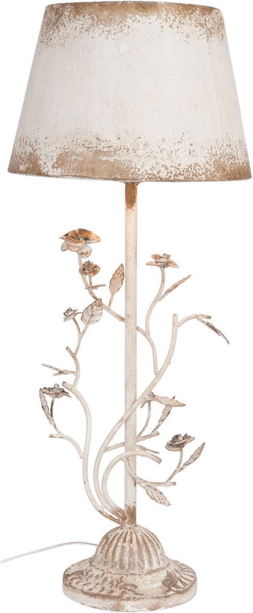 Clayre & Eef Tafellamp Ø 33x79 cm Wit IJzer Bladeren