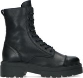 Manfield - Dames - Zwarte biker boots met plateauzool - Maat 38