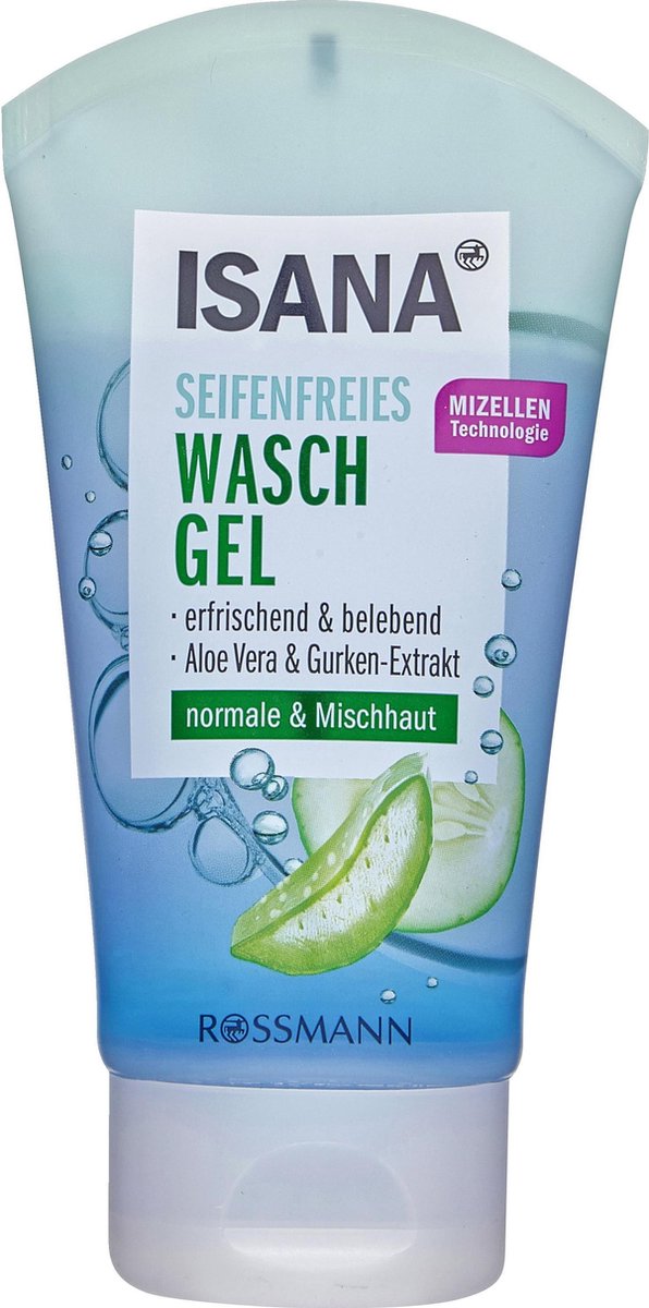 ISANA Gezichtsmasker met Extract van Aloë vera en Komkommer - reinigingsgel - Zeepvrije voor normale en gecombineerde huid (150 ml)