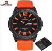 Hidzo Horloge Naviforce - NF9066 - ø 47 mm - Zwart/Oranje - Inclusief horlogedoosje