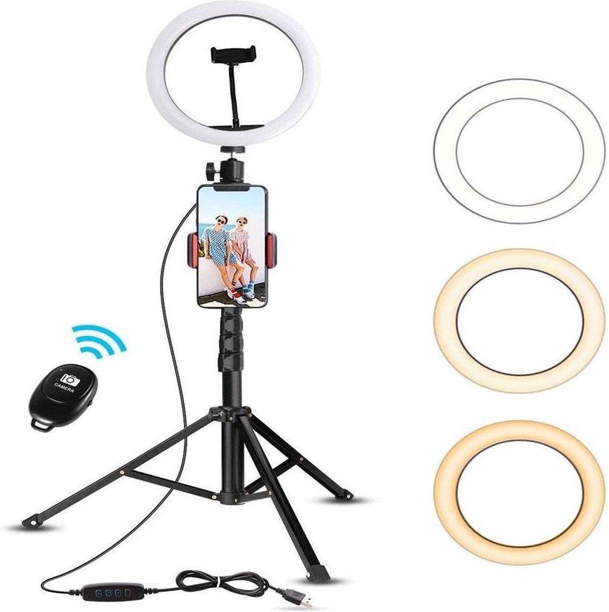 Ringlamp met statief - Ringflitser- Bluetooth afstandsbediening - Tripod - 360° Draaibaar - Allteq