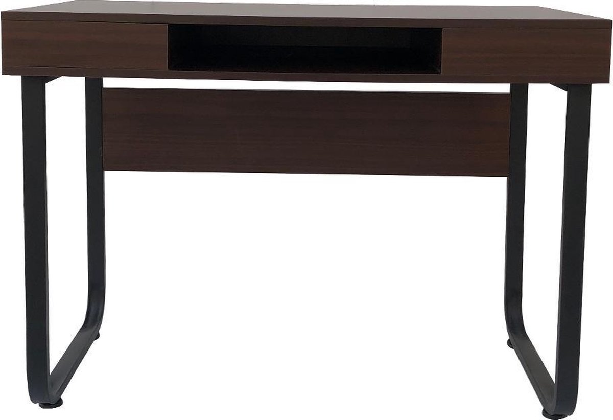 Bureau computer tafel Stoer - laptop buro - industrieel vintage - zwart metaal bruin hout
