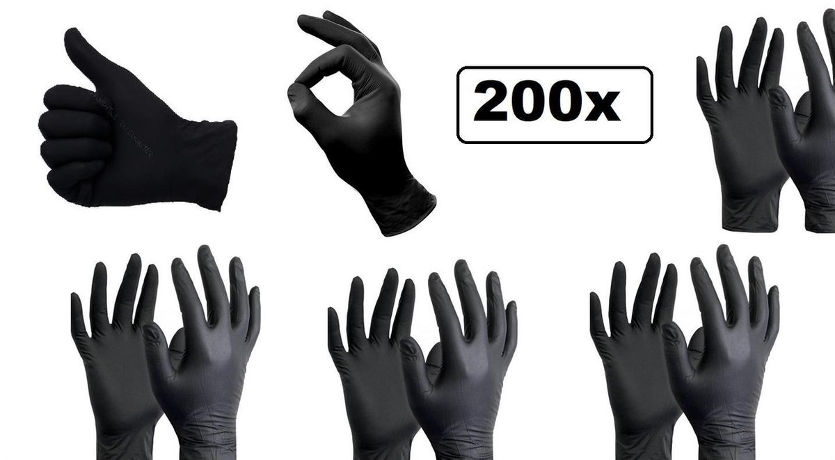 Goedkoopste 200x Handschoenen nitril zwart mt.S - bacteriën virussen wegwerp handschoenen Nitril handschoen poedervrij