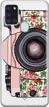 Samsung A21s hoesje siliconen - Hippie camera | Samsung Galaxy A21s case | grijs | TPU backcover transparant