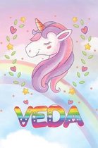 Veda: Veda Unicorn Notebook Rainbow Journal 6x9 Personalized Customized Gift For Someones Surname Or First Name is Veda