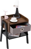 QUVIO Nachtkastje met lade hout en staal / Industrieel / Bijzettafel / Slaapkamer meubel - Donkerbruin en zwart