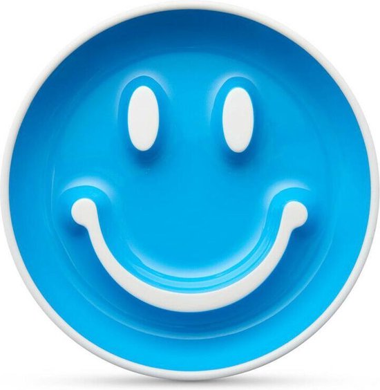 Munchkin kinderservies - Baby Bordje met zuignap en Lepel - Smile 'n Scoop - Bord met zuignap in de vorm van een smiley - BPA-vrij - 9+ maanden - Blauw