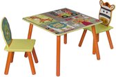 Kindertafel en stoeltjes van hout - 1 tafel en 2 stoelen voor kinderen - Jungle thema - Kleurtafel / speeltafel / knutseltafel / tekentafel / zitgroep set / kinder speeltafel - kinderzetel - 